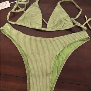 Green Ribbed Bikini Set Monday Swimwear Byron bottom and Barbados top